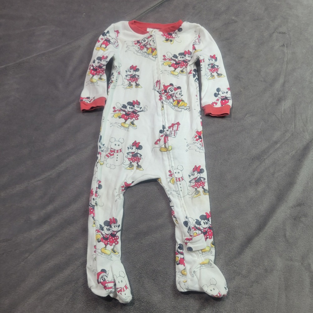 Pottery Barn Kids Disney Mickey Minnie Mouse Winter Christmas Footed Pajamas 6 M